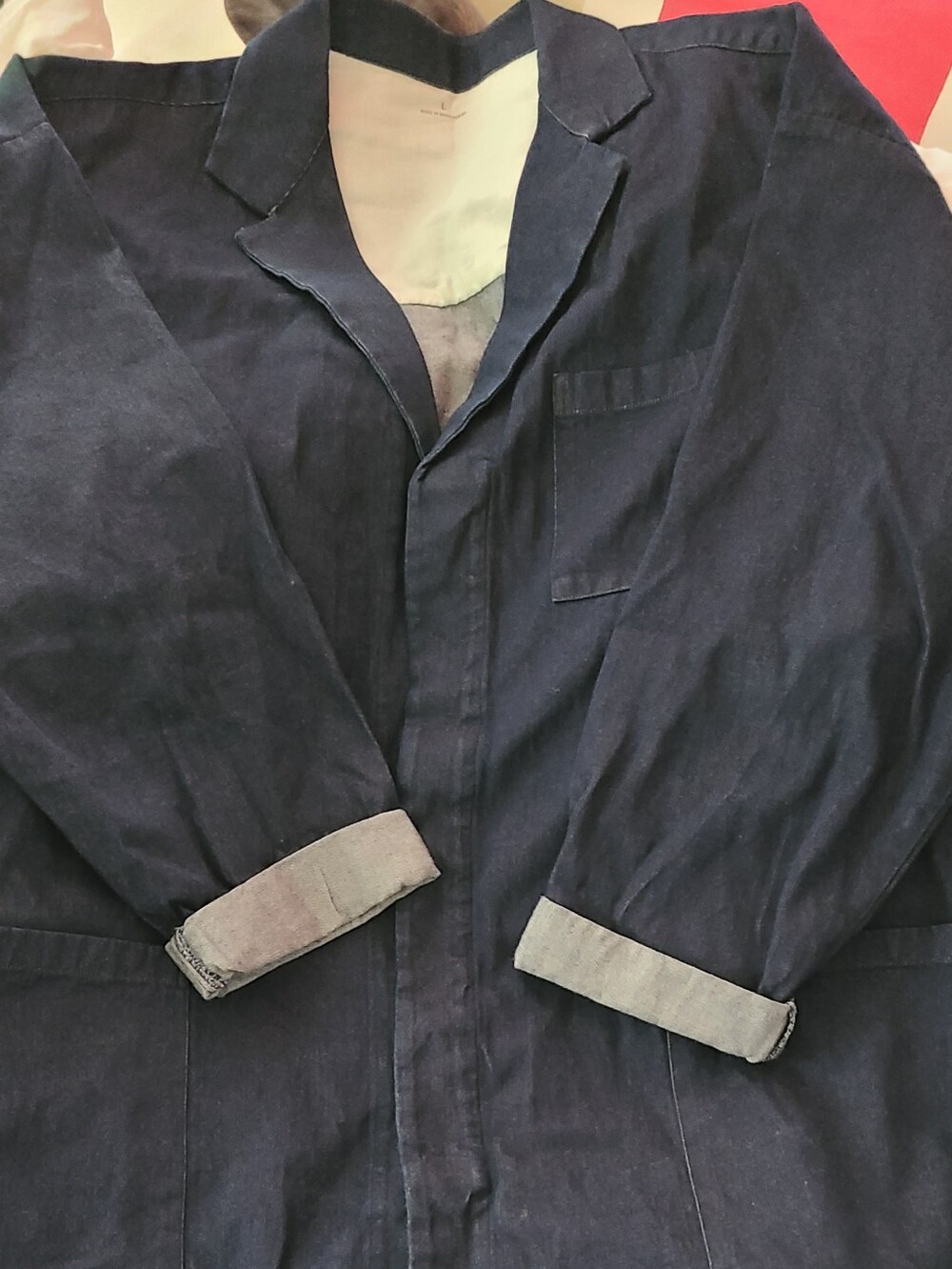 MUJI Men's Dark Denim Wash Long  Jacket